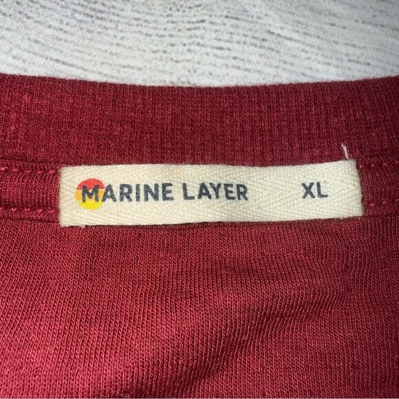 Marine Layer Men's Long Sleeve Henley Shirt Red and Black Stripes Size XL - Picture 7 of 9